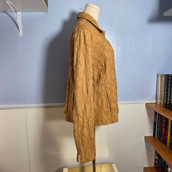 Coldwater Creek Large Petit Golden Tan Textured Paisley Button Up Fall Jacket - Picture 5 of 12
